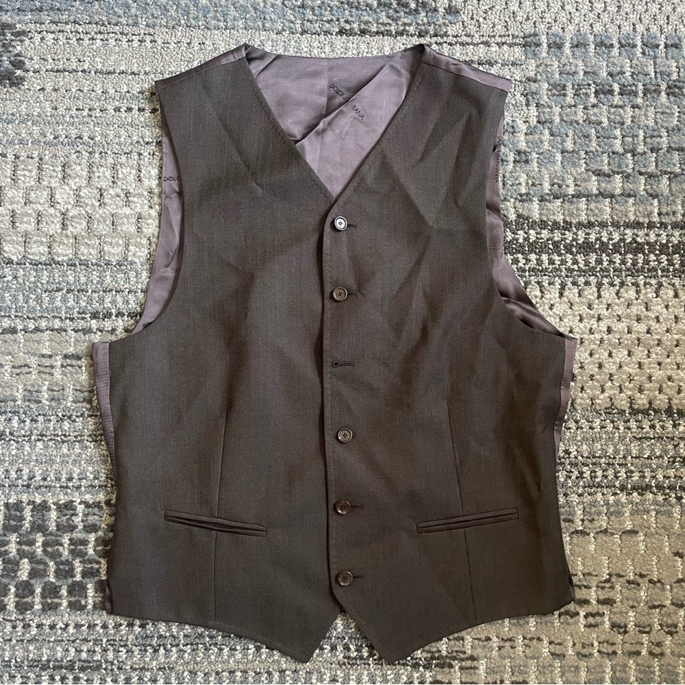 (AS IS) Dolce & Gabbana Mens 5 Button Suit Vest in Dark Charcoal Gray, Size 50